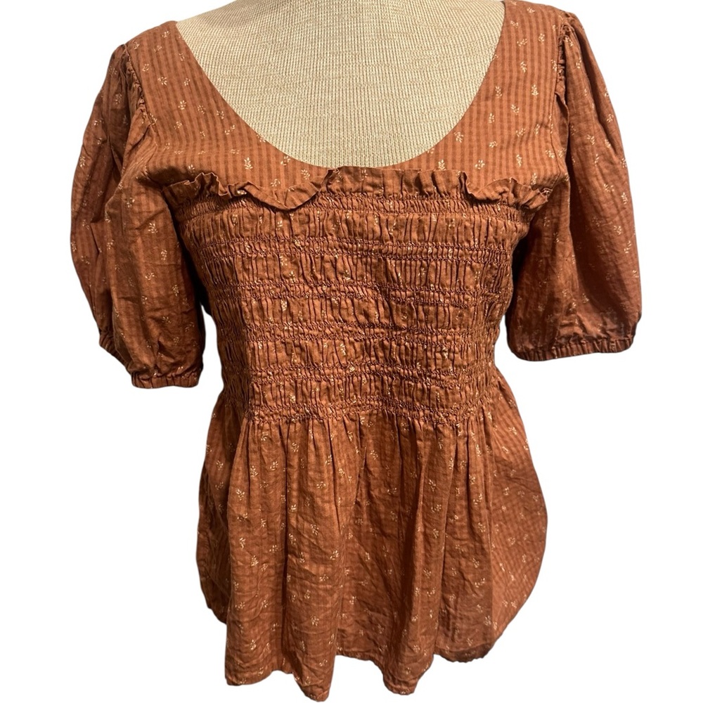 Madewell Terracotta Smocked Blouse
